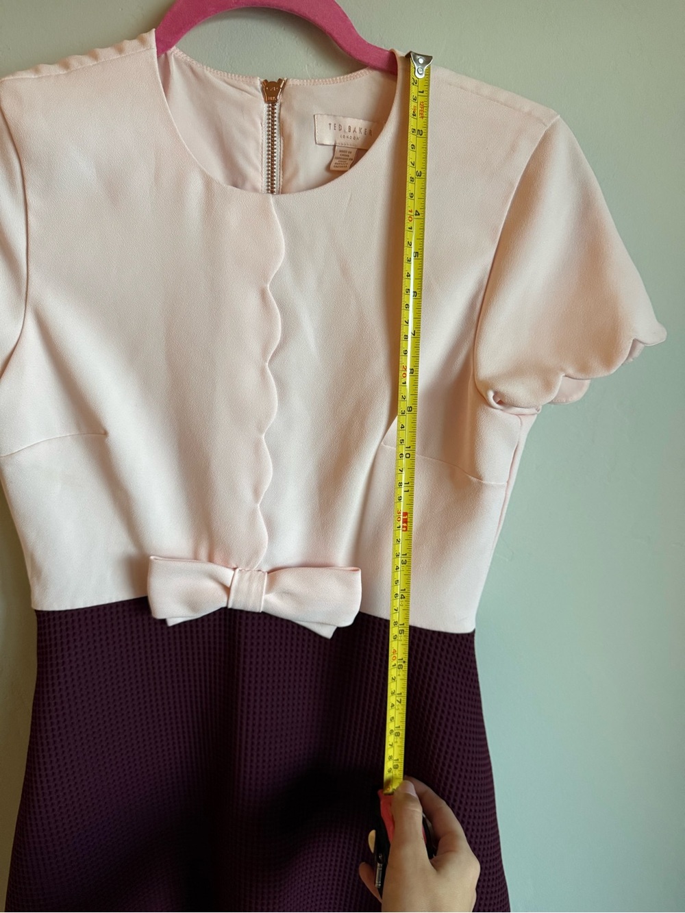 Ted Baker Blush and Burgundy Scallop A-line dress with Bow detail - Picture 7 of 9